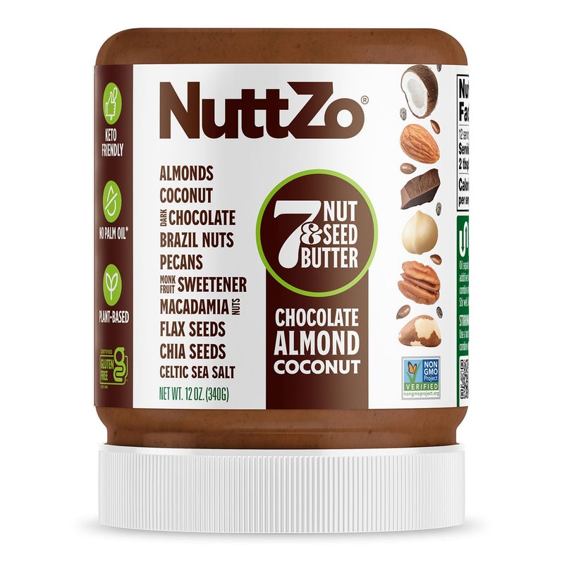 NuttZo Keto Chocolate Almond Coconut - 7 Nut And Seed Butter, Coconut, Brazil Nuts, Almonds, Pecans & More, Keto Friendly, Only 1g Sugar, No Added Oil, Non-GMO, Dark Chocolate, 2g Net Carbs, 12 oz Jar - Image 1